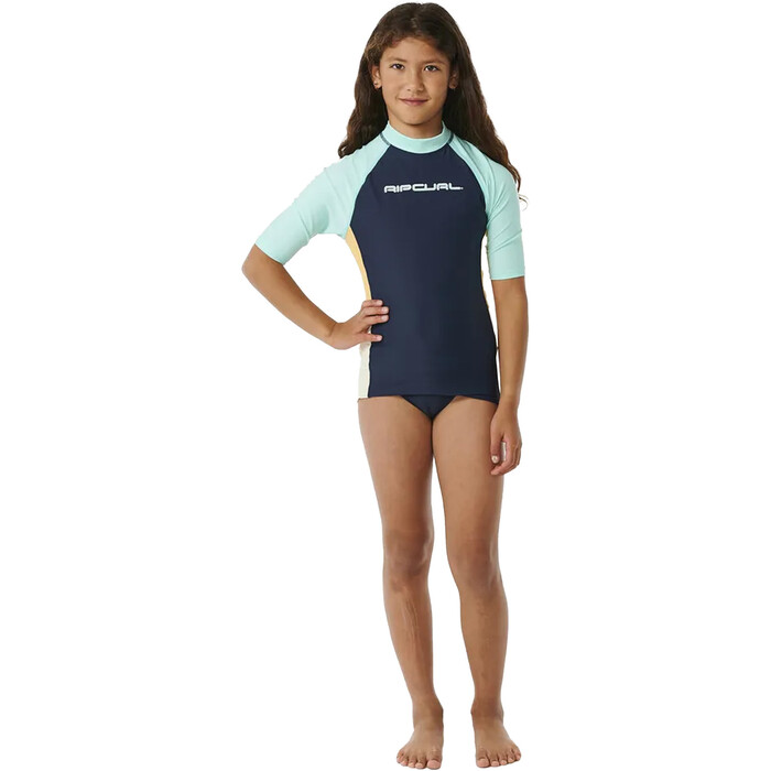 2024 Rip Curl Mdchen Block Party Kurzarm Lycra-Weste 12QGRV - Navy